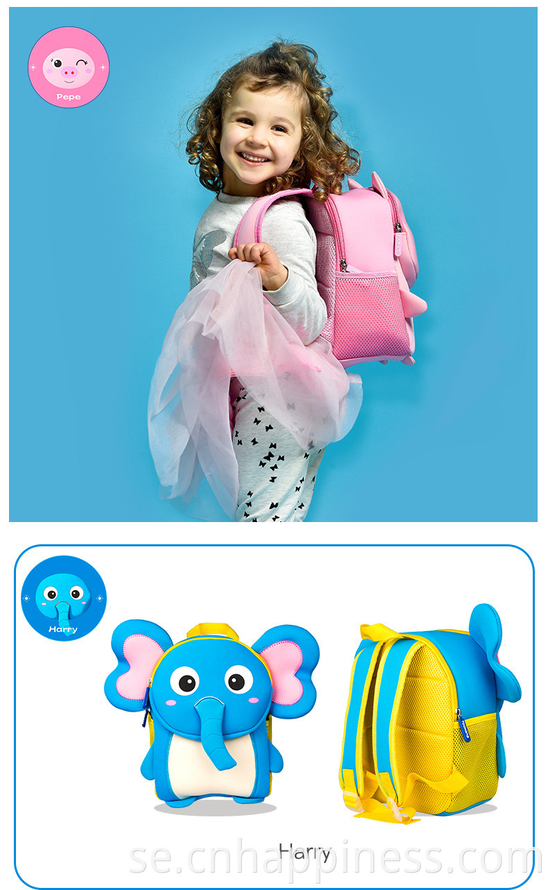Anpassade varumärke karikatyrer blå elefant unisex kiddies förskola ryggsäck smiley baby back pack småbarn flicka ryggsäck handväska